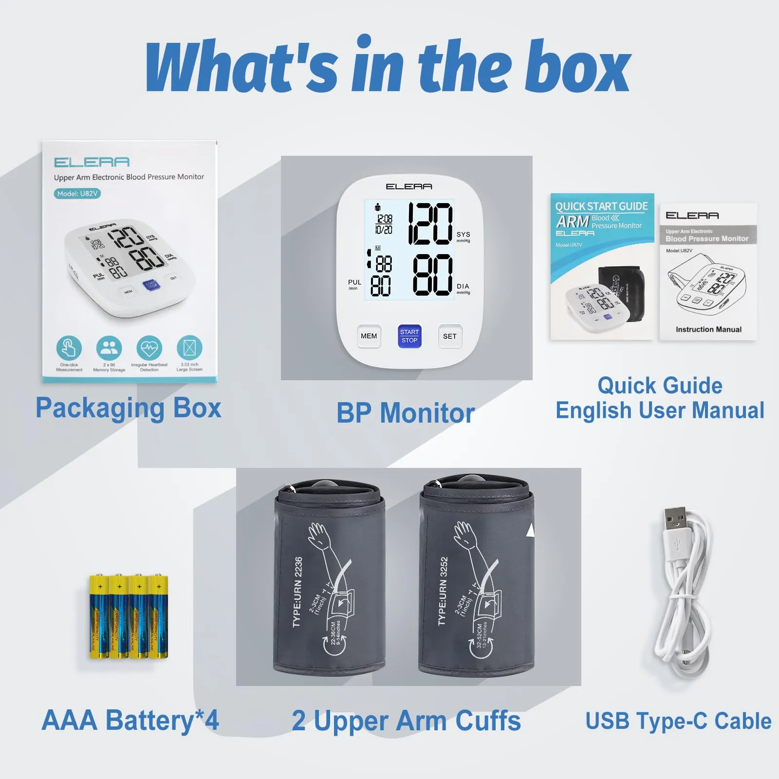 Blood Pressure Monitor with 2 Cuff, Elera Digital Automatic Upper Arm Blood Pressure Machine with 32-52cm Extra Large Cuff and 22-36cm Standard Cuff No voice