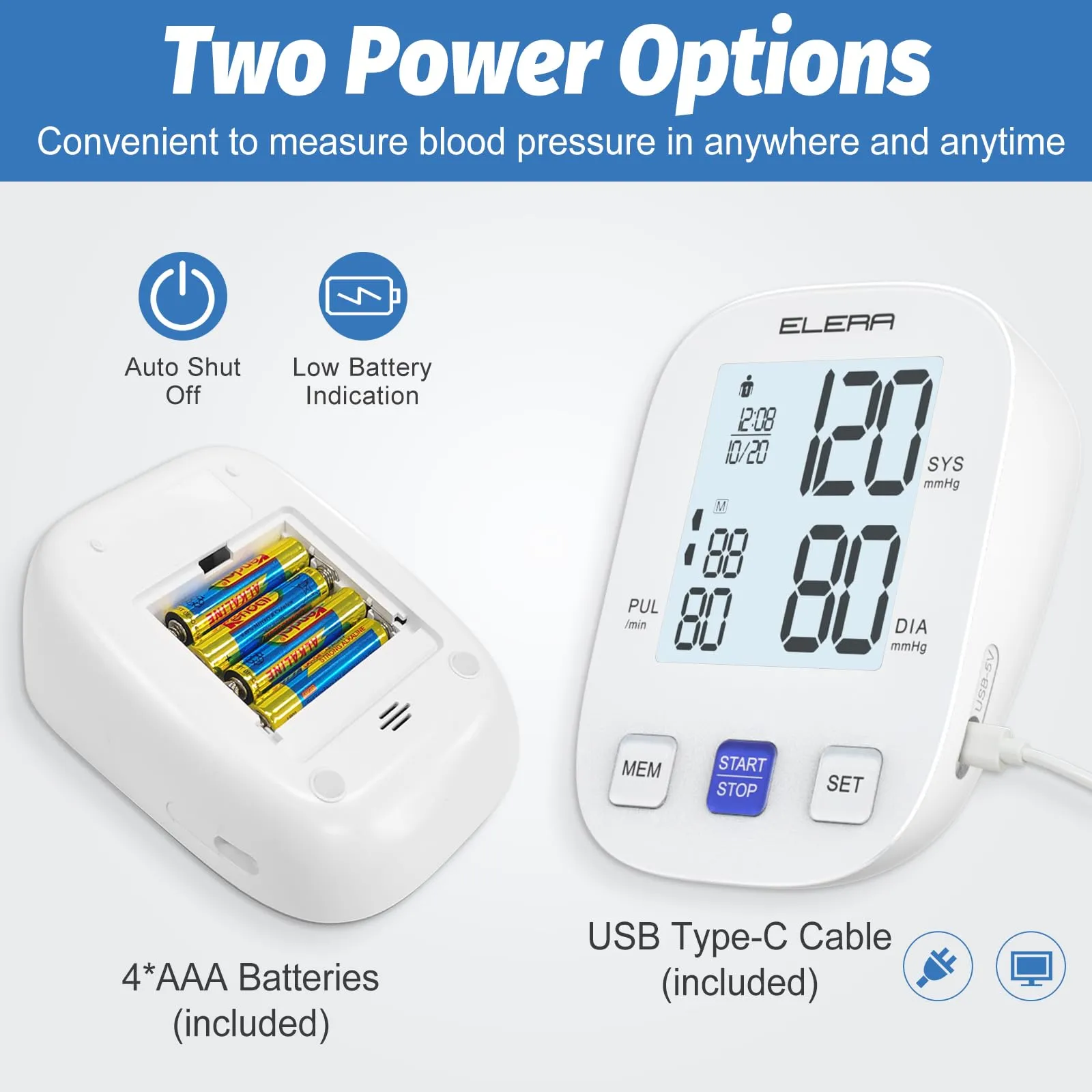 Blood Pressure Monitor with 2 Cuff, Elera Digital Automatic Upper Arm Blood Pressure Machine with 32-52cm Extra Large Cuff and 22-36cm Standard Cuff No voice