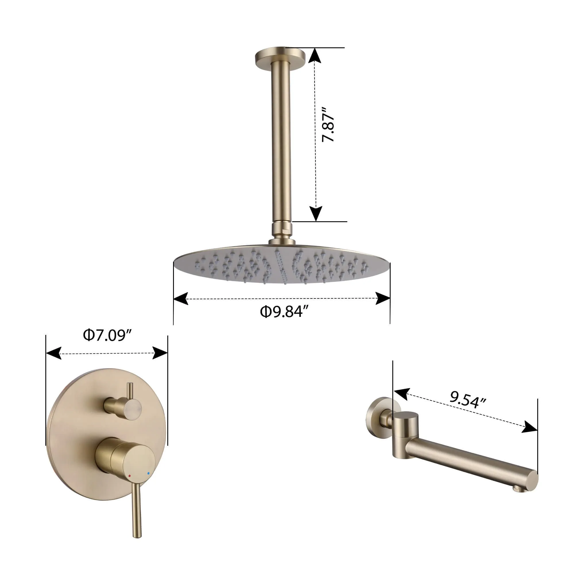 Brushed Gold Brass Shower System Complete Set with Tub Spout JK0053