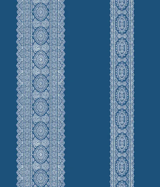 Brynn Indigo Paisley Stripe Wallpaper from the Kismet Collection
