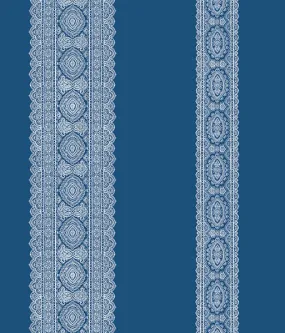 Brynn Indigo Paisley Stripe Wallpaper from the Kismet Collection