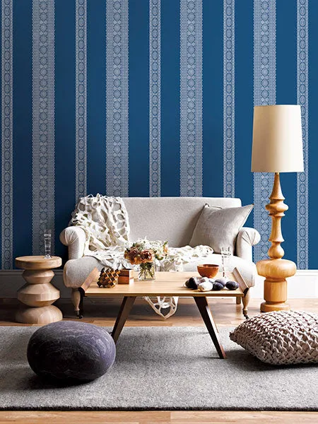 Brynn Indigo Paisley Stripe Wallpaper from the Kismet Collection
