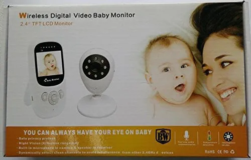 BW New 2.4 inch TFT LCD Wireless Digital Video Baby Monitor Night Vision IR LED Temperature Monitoring Security Camera 2 Way Talk