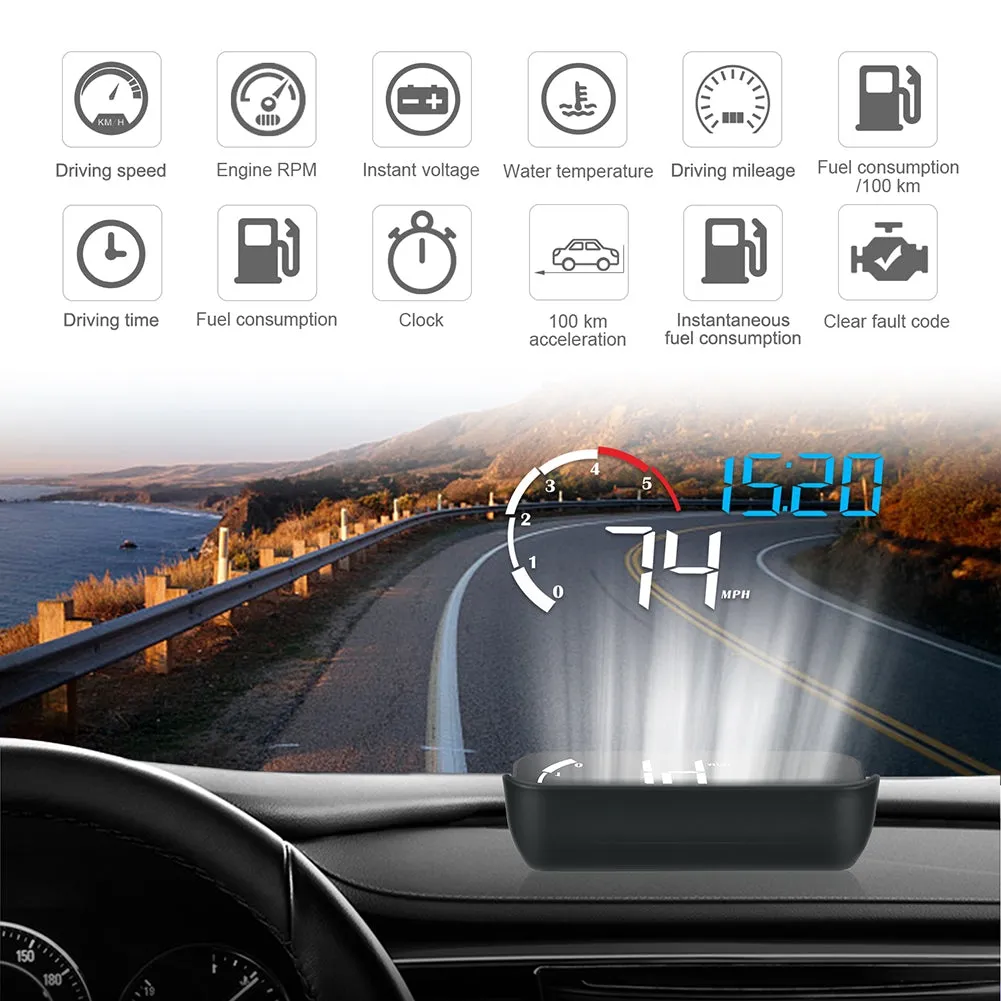 Car Hud Head-up Display M10 HD Windshield Projector Obd Overspeed