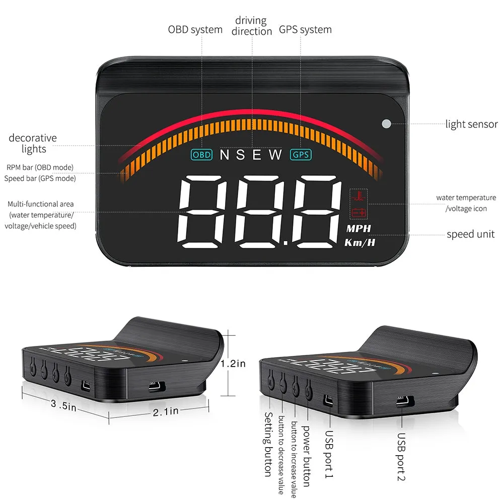 Car Hud Head-up Display Universal Obd Wireless Display HD Alarm