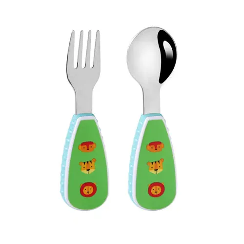 Cartoon pattern (lion/rocket/dinosaur) 2-piece set of forks and