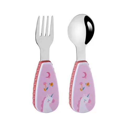 Cartoon pattern (lion/rocket/dinosaur) 2-piece set of forks and
