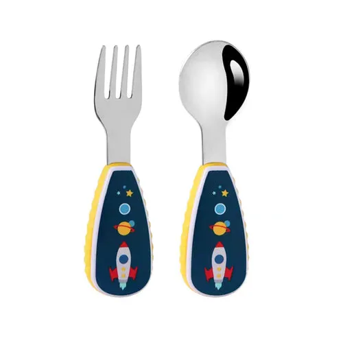 Cartoon pattern (lion/rocket/dinosaur) 2-piece set of forks and