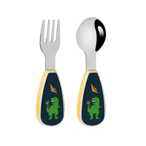 Cartoon pattern (lion/rocket/dinosaur) 2-piece set of forks and