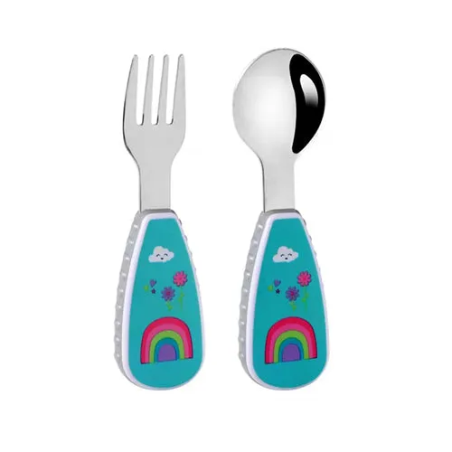 Cartoon pattern (lion/rocket/dinosaur) 2-piece set of forks and