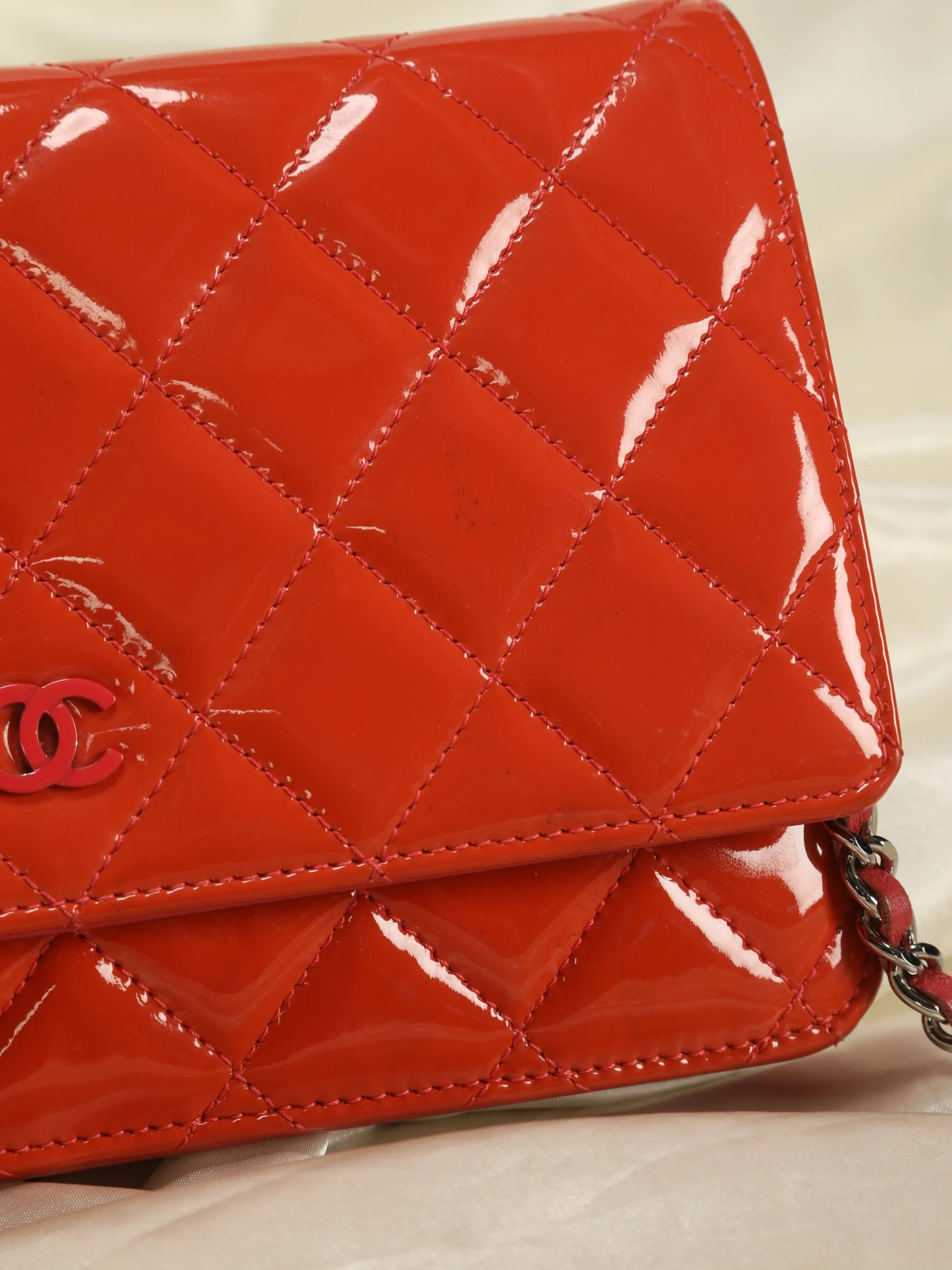 Chanel Tangerine Patent Wallet on Chain