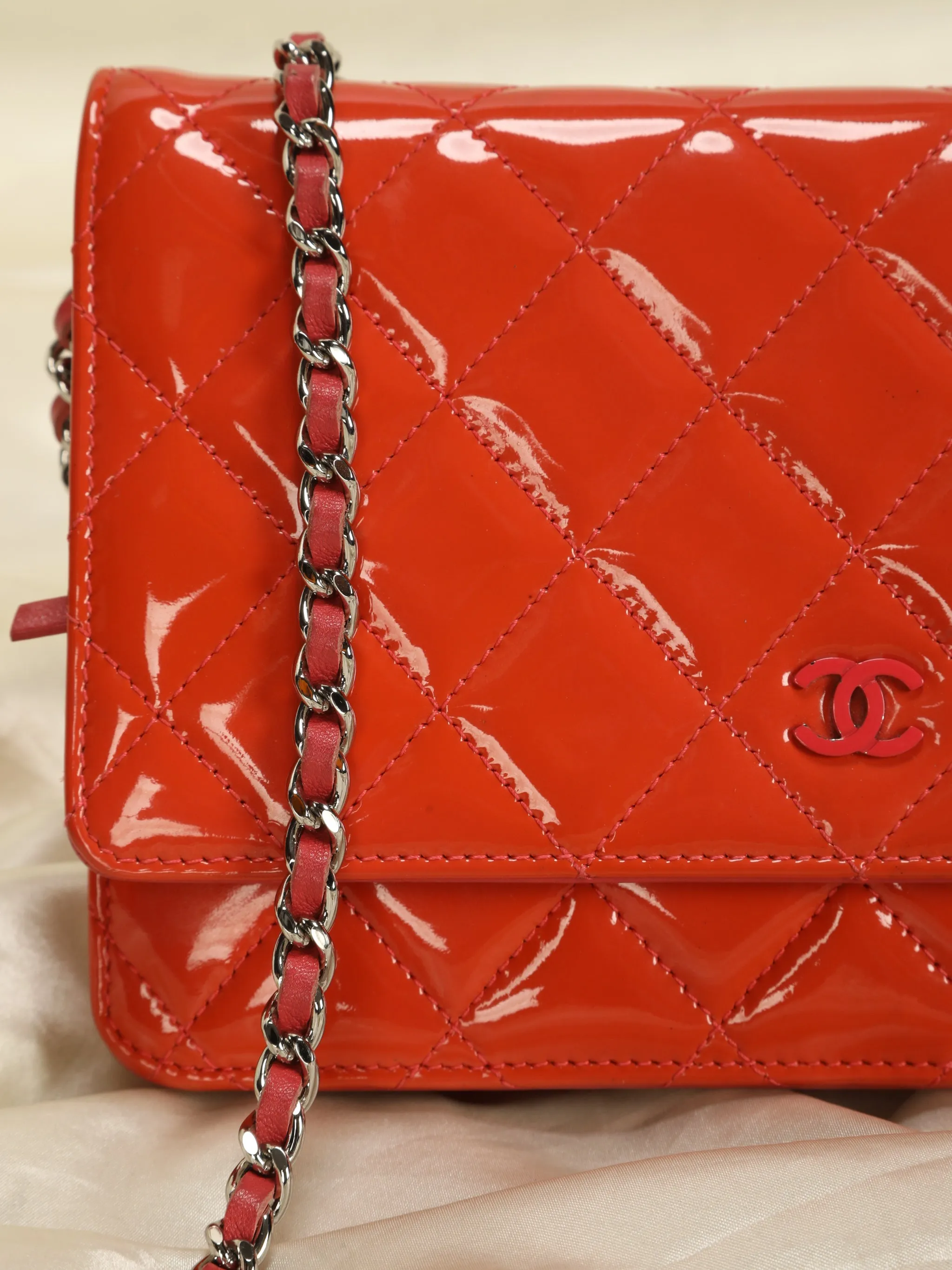 Chanel Tangerine Patent Wallet on Chain