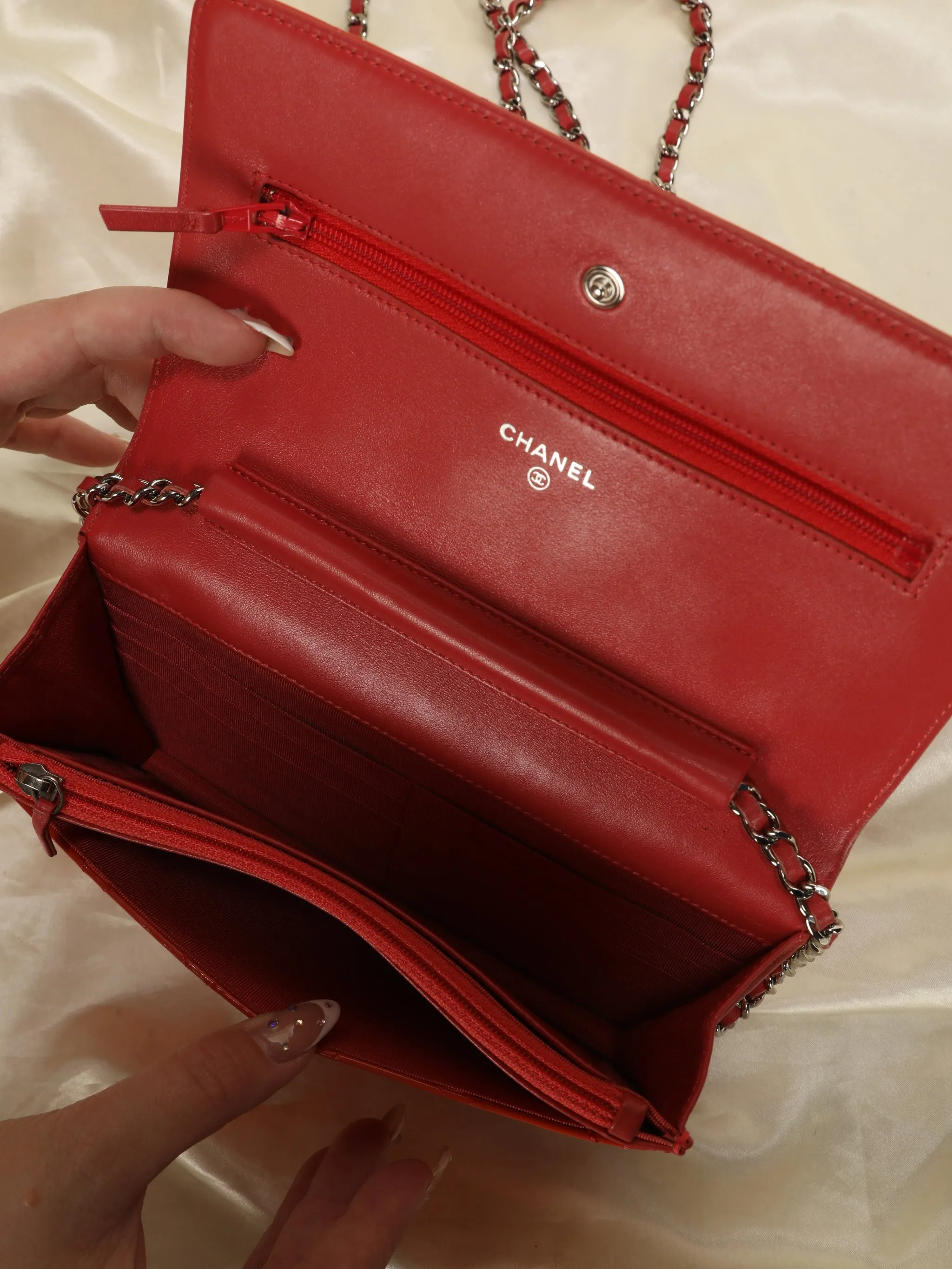 Chanel Tangerine Patent Wallet on Chain
