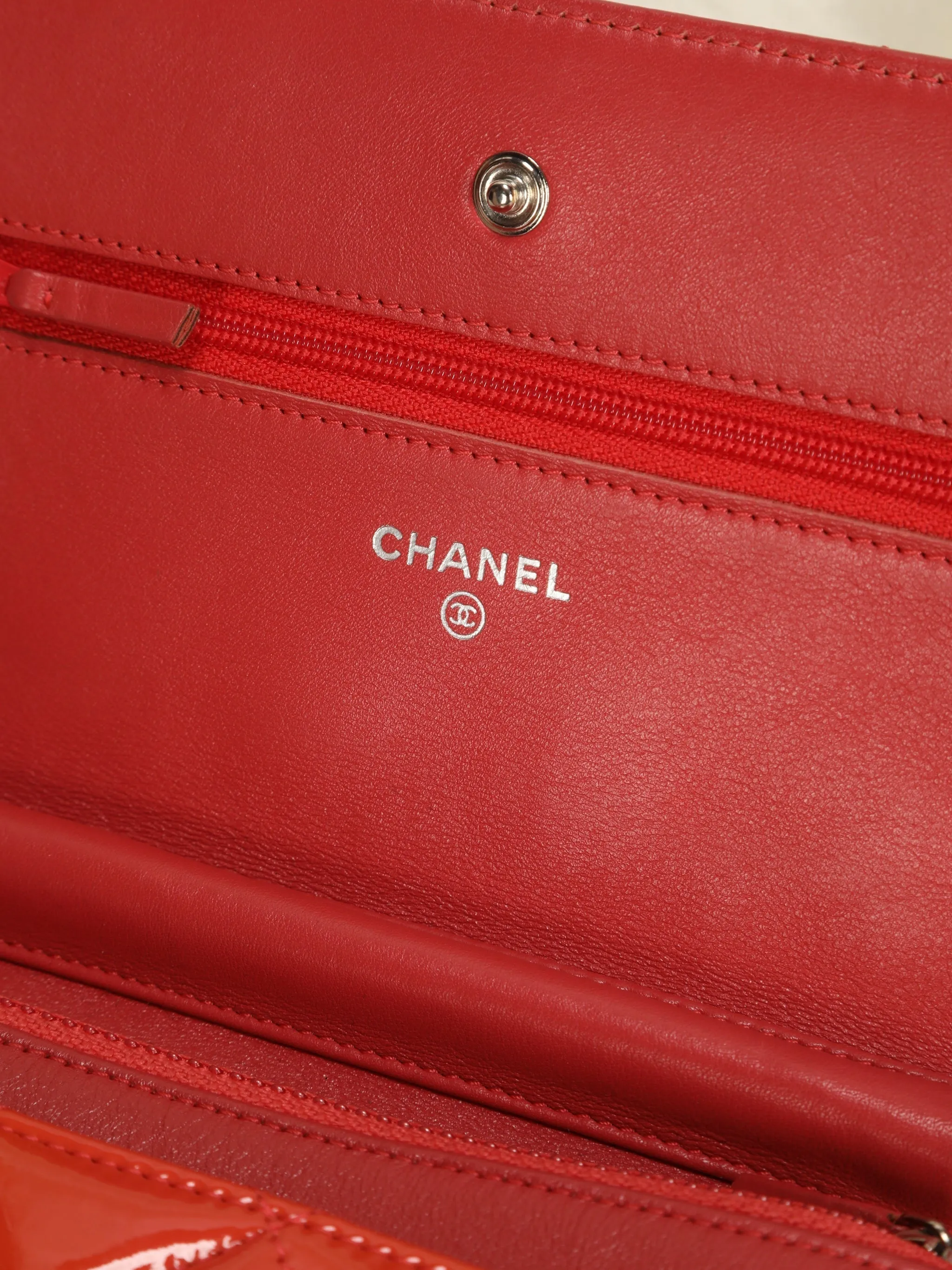 Chanel Tangerine Patent Wallet on Chain