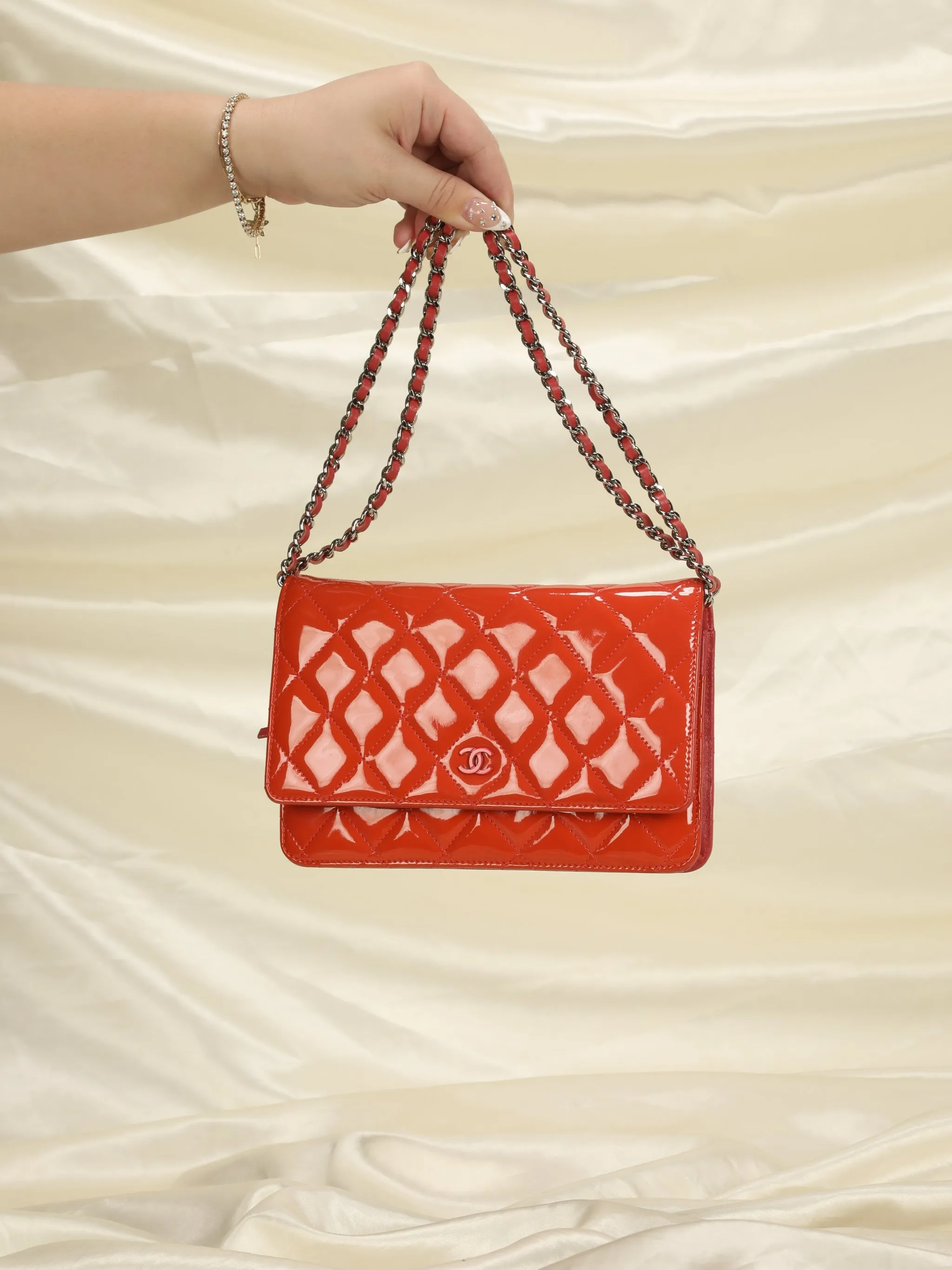 Chanel Tangerine Patent Wallet on Chain