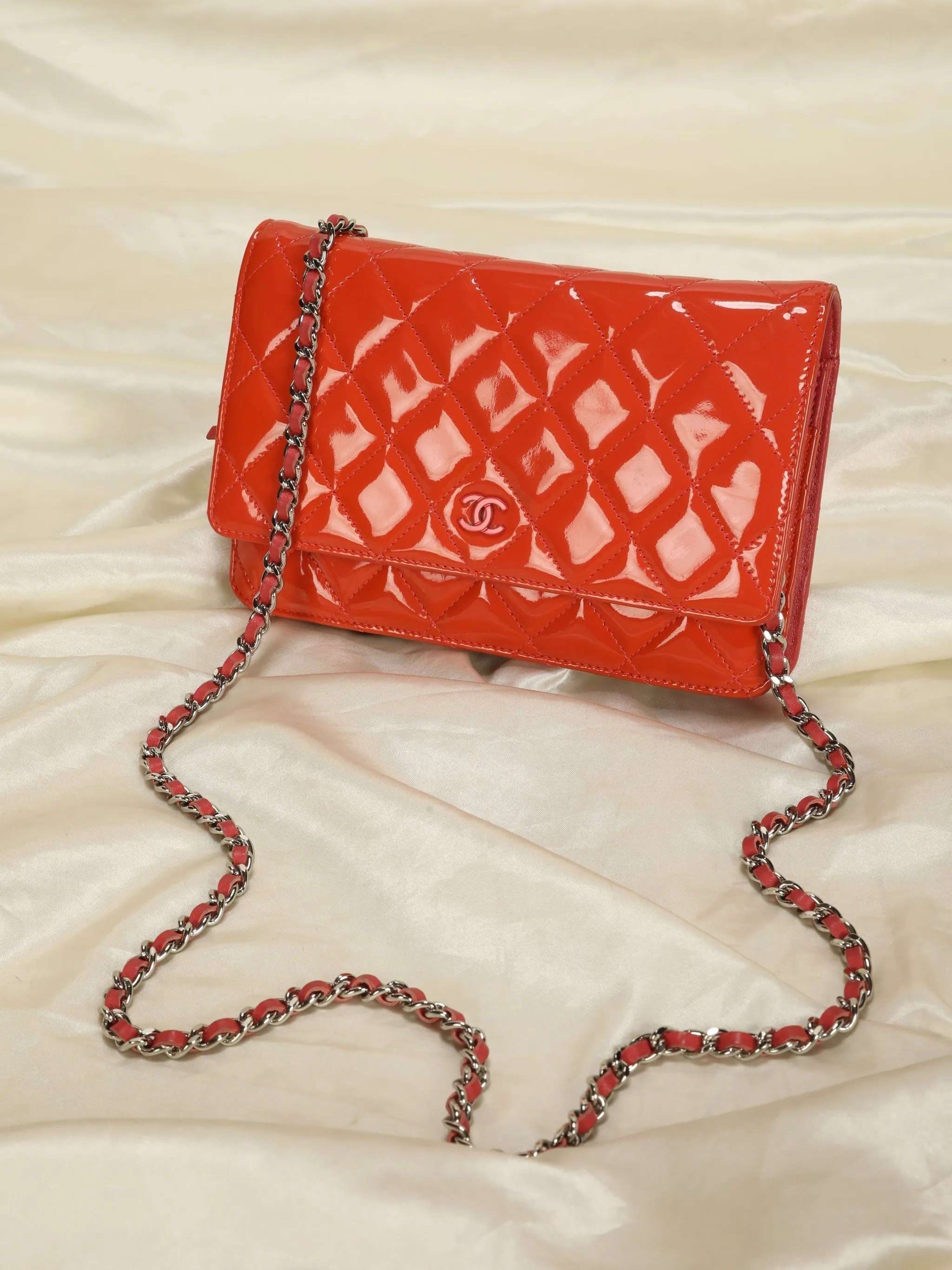 Chanel Tangerine Patent Wallet on Chain