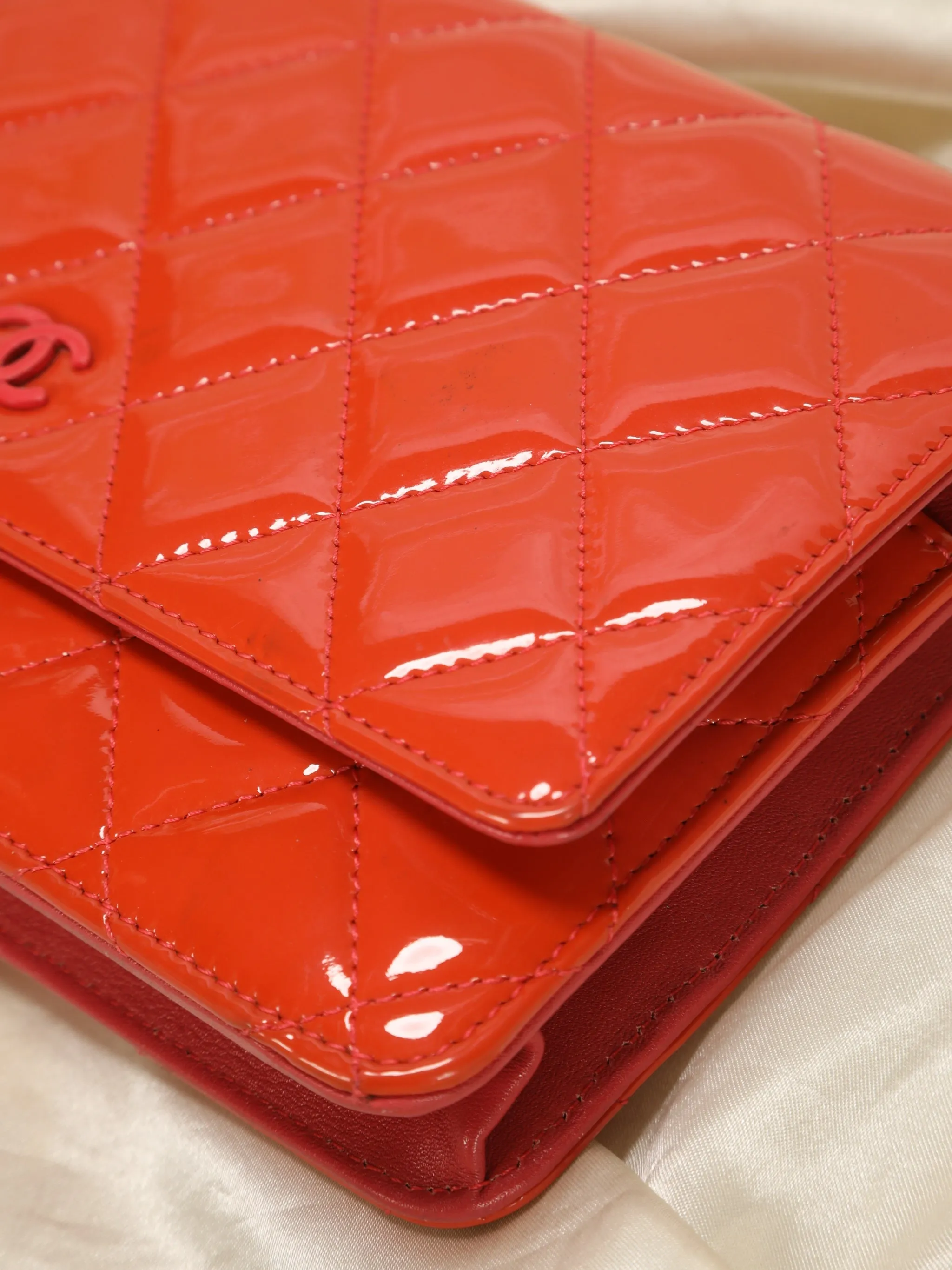 Chanel Tangerine Patent Wallet on Chain