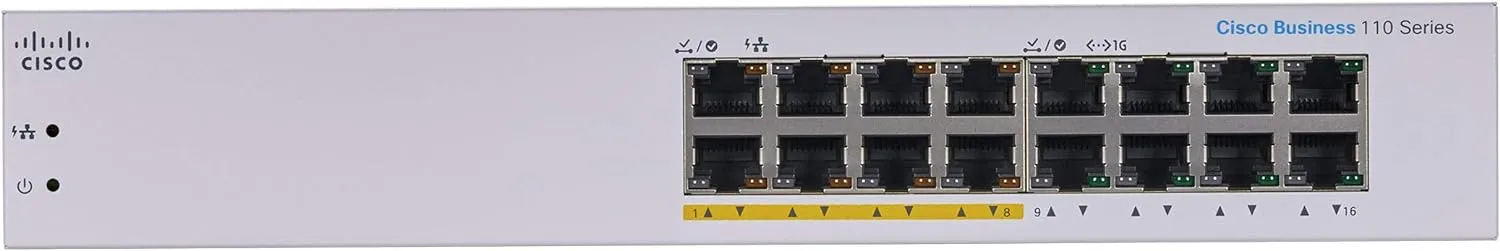 Cisco Business CBS110 16-Port Gigabit (8-Port with PoE, total 64W) PoE Switch (CBS110-16PP-UK / NE-11016PP)