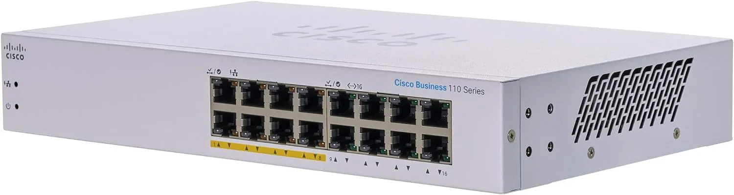 Cisco Business CBS110 16-Port Gigabit (8-Port with PoE, total 64W) PoE Switch (CBS110-16PP-UK / NE-11016PP)