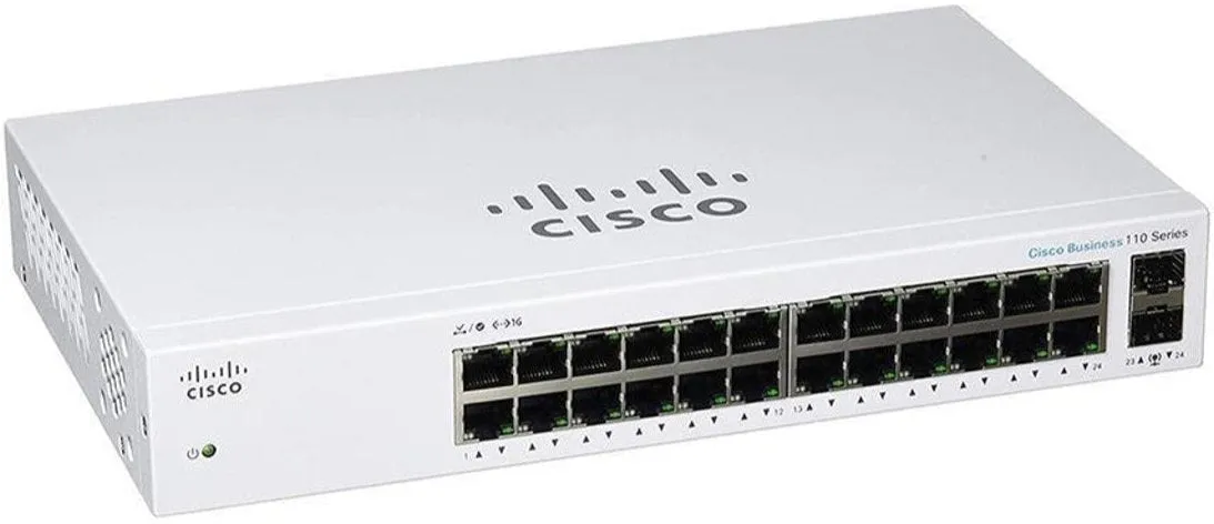 Cisco Business CBS110 24-Port Gigabit (12-Port with PoE, total 100W)   2-Port Gigabit SFP Uplink (with Network Interface Combo) Unmanaged Switch (CBS110-24PP-UK / NE-11024PP)