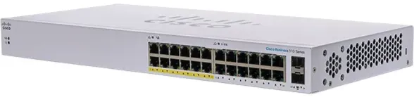 Cisco Business CBS110 24-Port Gigabit (12-Port with PoE, total 100W)   2-Port Gigabit SFP Uplink (with Network Interface Combo) Unmanaged Switch (CBS110-24PP-UK / NE-11024PP)