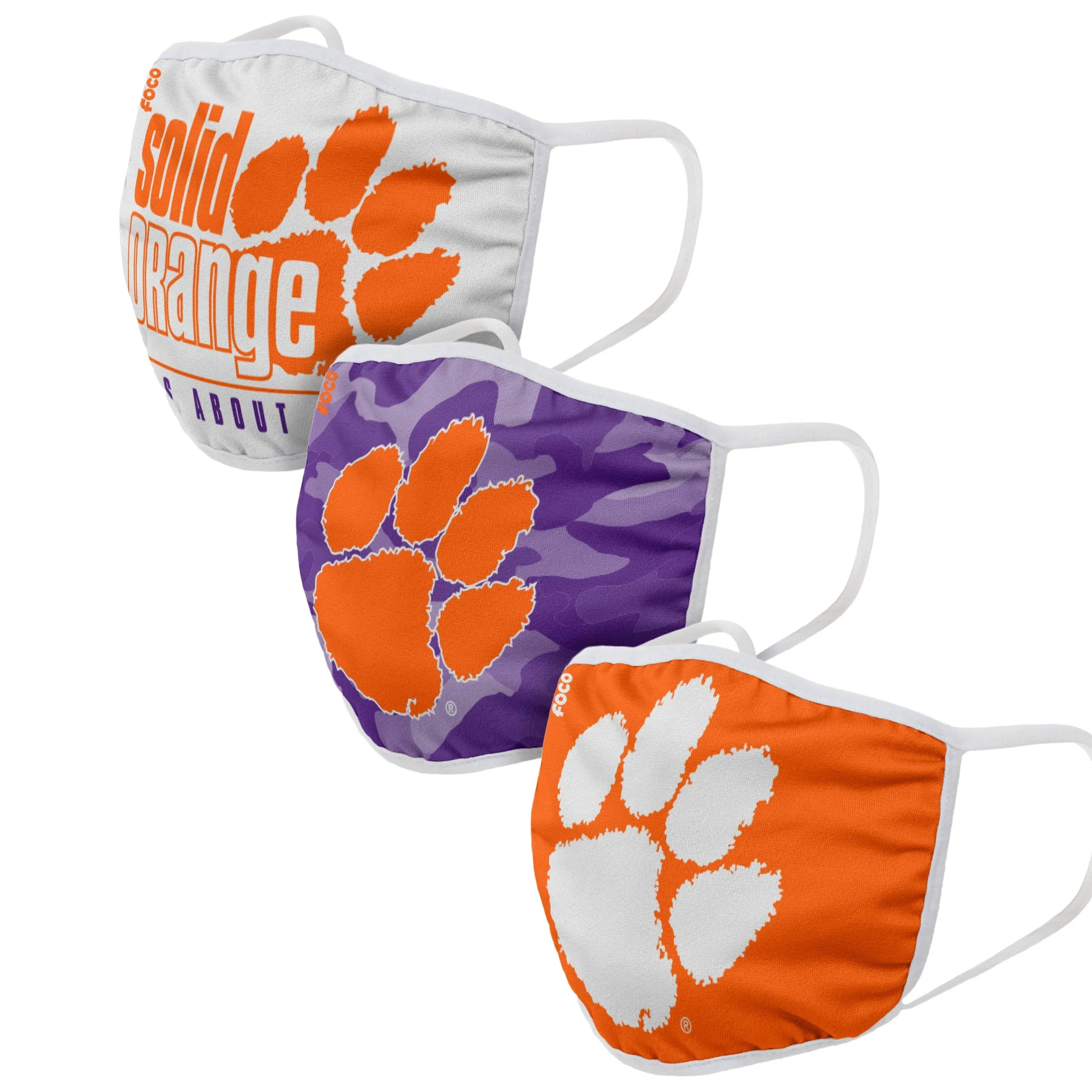 Clemson Tigers NCAA Super Fan 3 Pack Face Cover