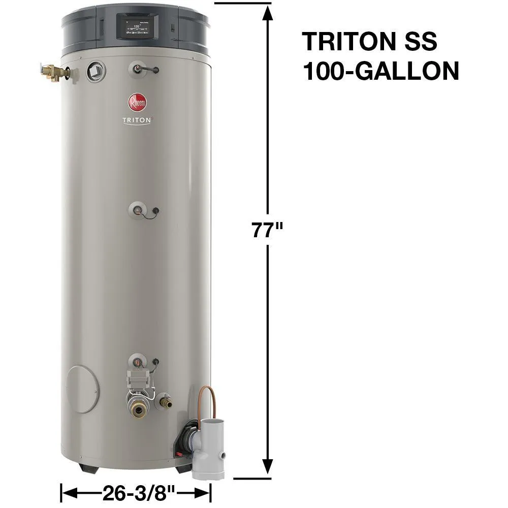 Commercial Triton Premium Heavy Duty High Eff 100 Gal. 200K BTU ULN Natural Gas ASME Power Direct Vent Tank Water Heater