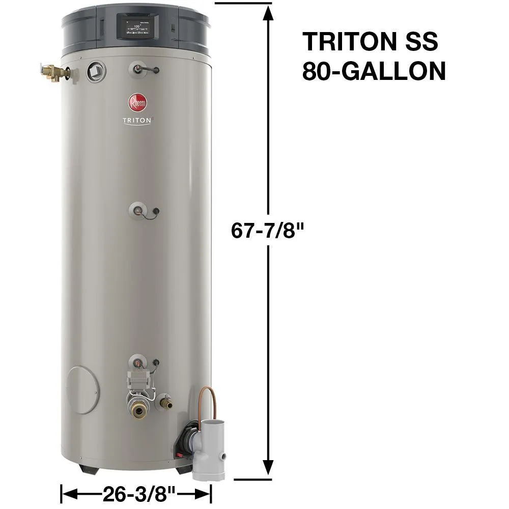 Commercial Triton Premium Heavy Duty High Eff. 80 Gal. 130K BTU ULN Natural Gas Power Direct Vent Tank Water Heater