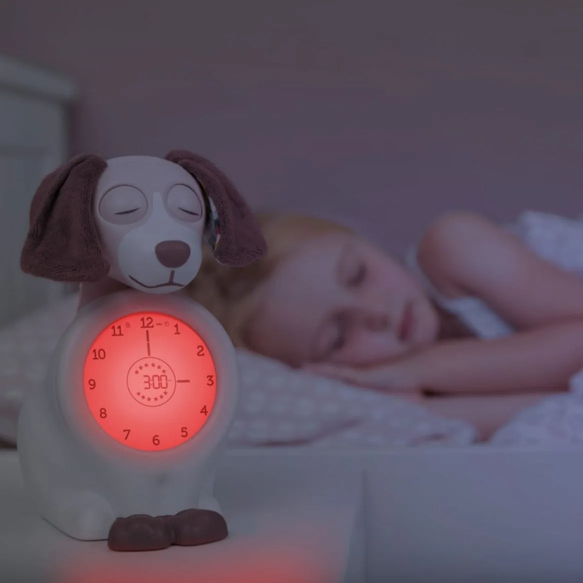 Davy The Dog - Sleep Trainer, Nightlight, Alarm Clock - Pink