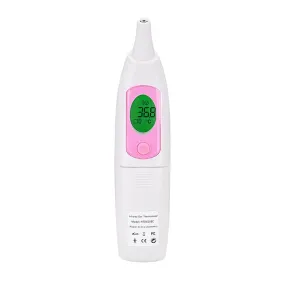 Digital Infrared Ear Thermometer - 3 Color Backlit Display, Auto Power Off, Temperature Unit Conversion, Fever Alarm (Pink)