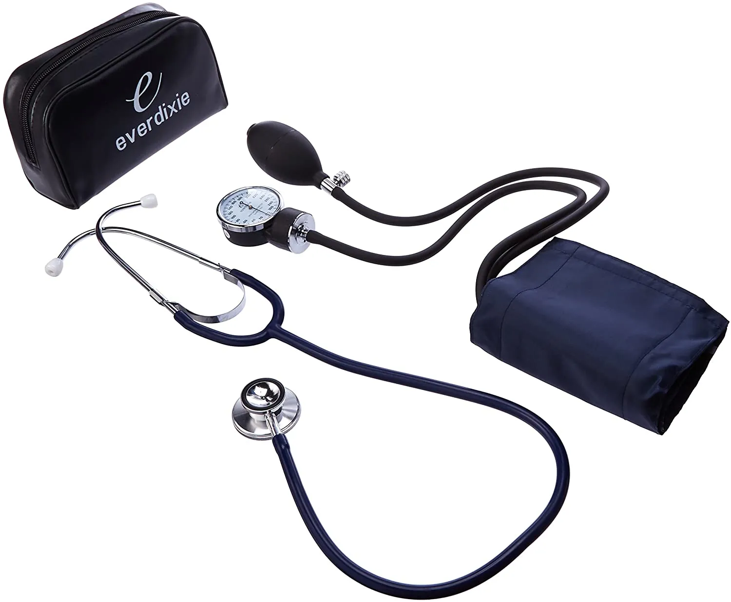 Dixie EMS Aneroid Sphygmomanometer and Dual Head Stethoscope Set with Adult Size Blood Pressure Cuff, Calibration Key and Carrying Case
