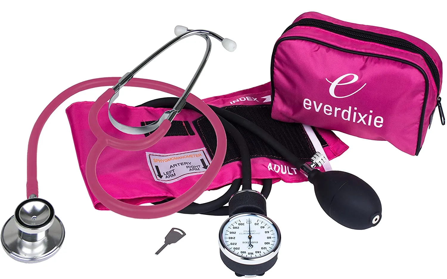 Dixie EMS Aneroid Sphygmomanometer and Dual Head Stethoscope Set with Adult Size Blood Pressure Cuff, Calibration Key and Carrying Case