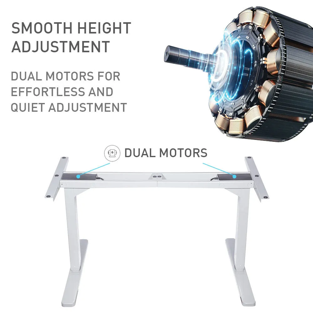 Dual Motor Electric Height Adjustable Standing Desk, 150x70cm, 120kg Load, Black/Silver Frame - FORTIA