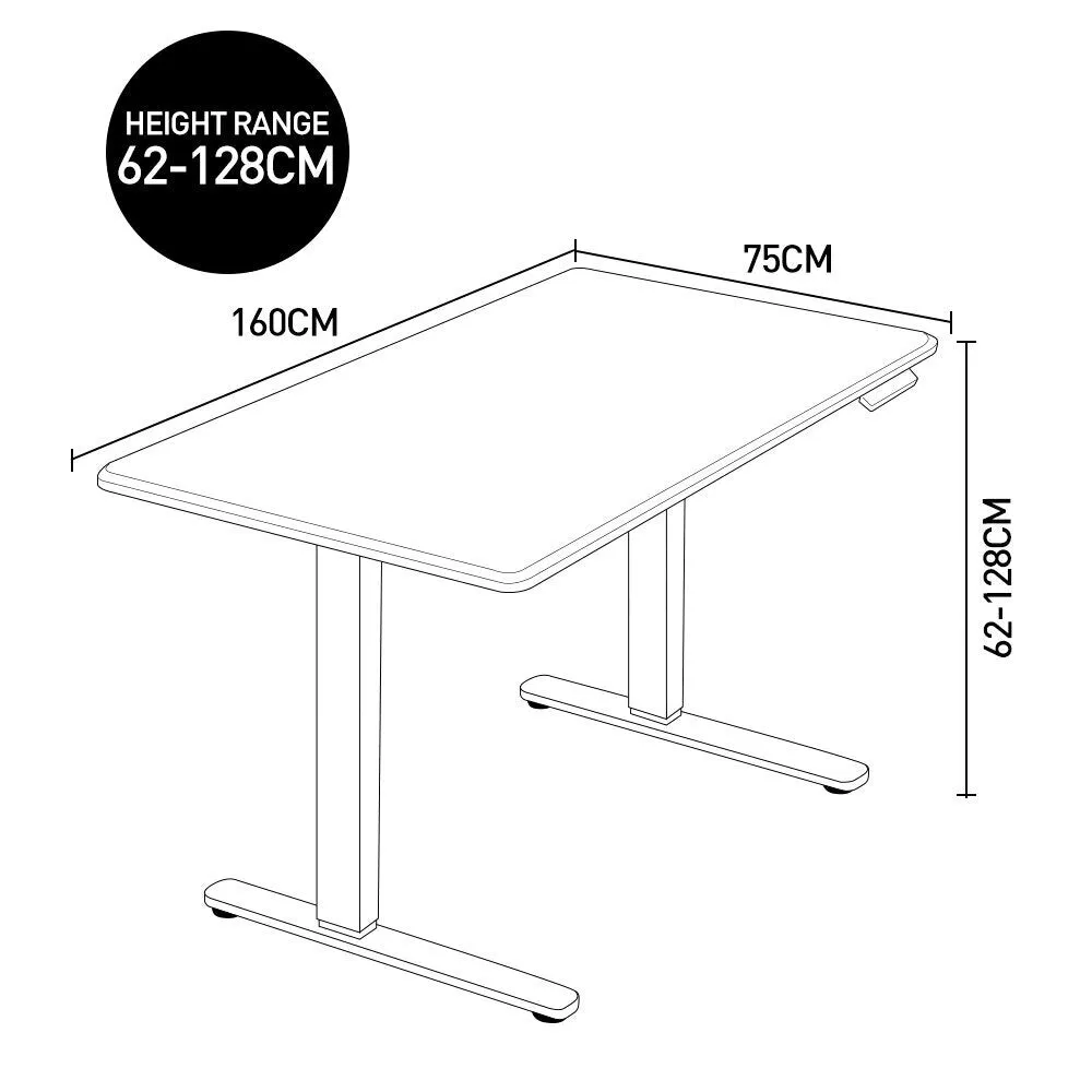 Dual Motor Electric Height Adjustable Standing Desk, 160x75cm, 120kg Load – FORTIA