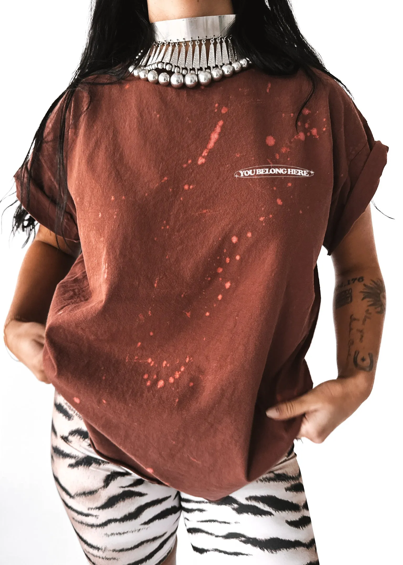 FINAL SALE: YOU BELONG HERE BLEACHED OUT SIDE SLIT TEE