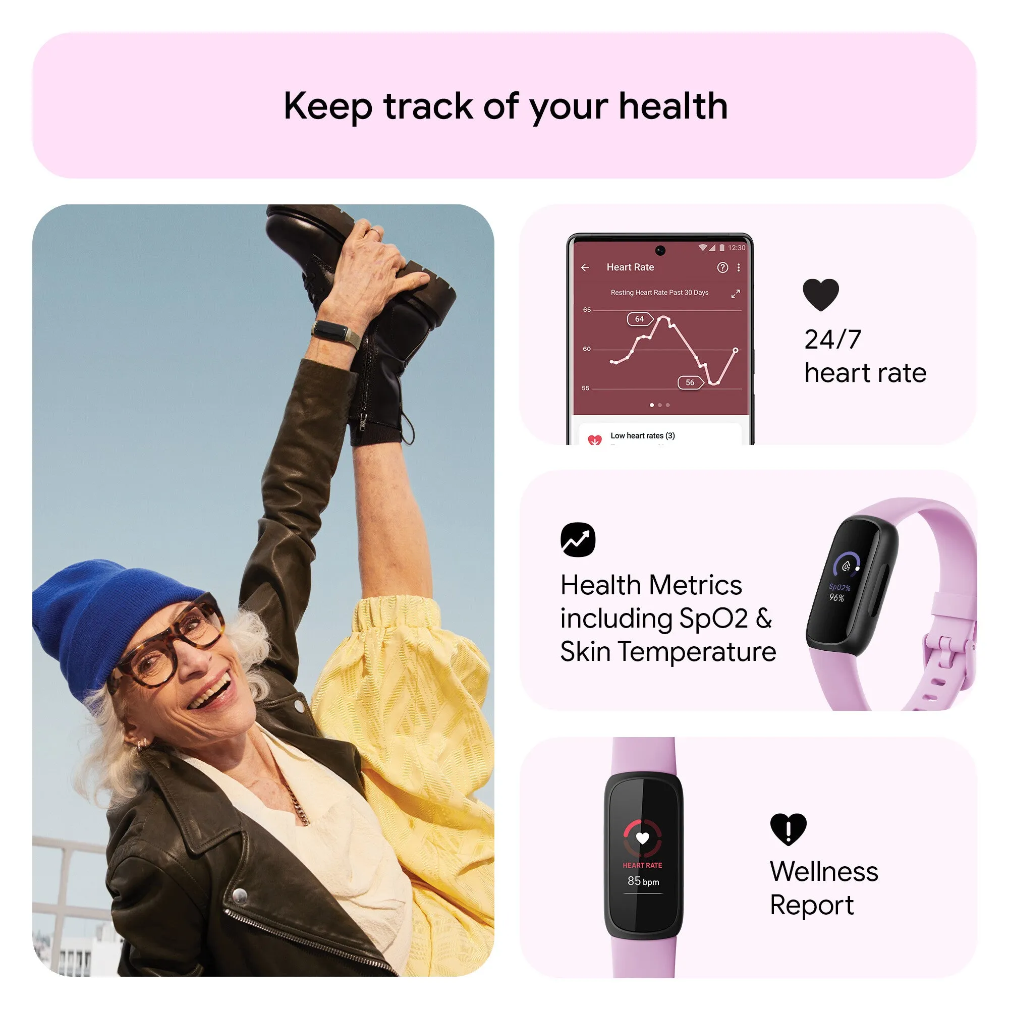 Fitbit Inspire 3 Fitness Tracker - Black/Lilac Bliss