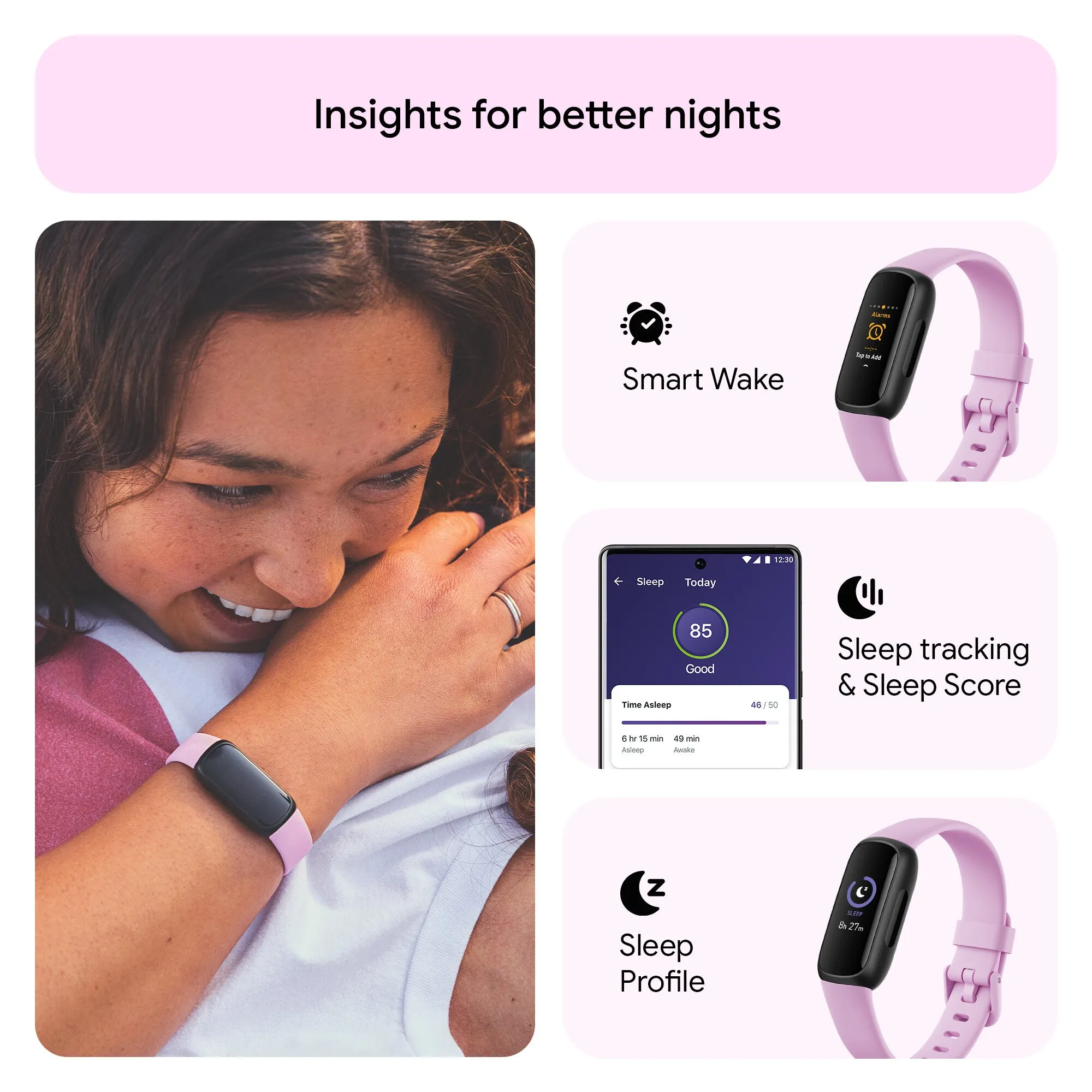 Fitbit Inspire 3 Fitness Tracker - Black/Lilac Bliss