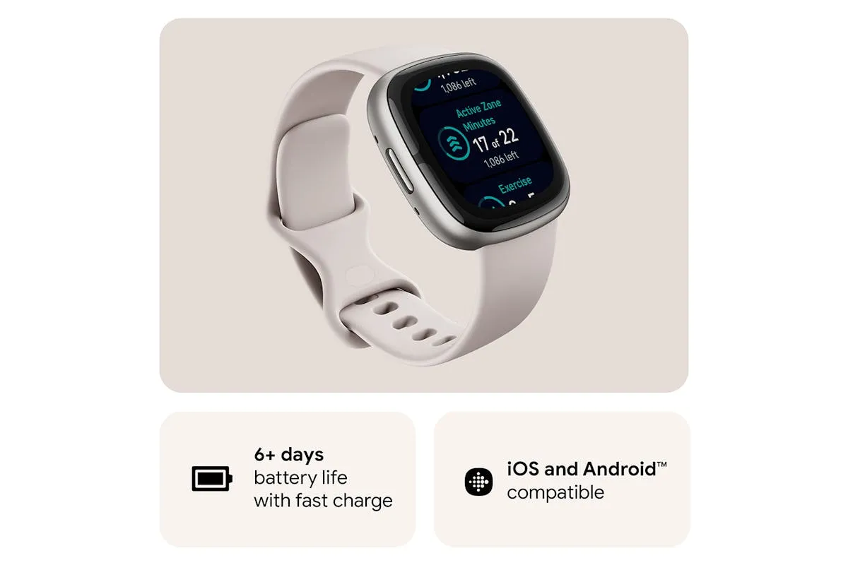 Fitbit Sense 2 Smartwatch | Lunar White & Platinum