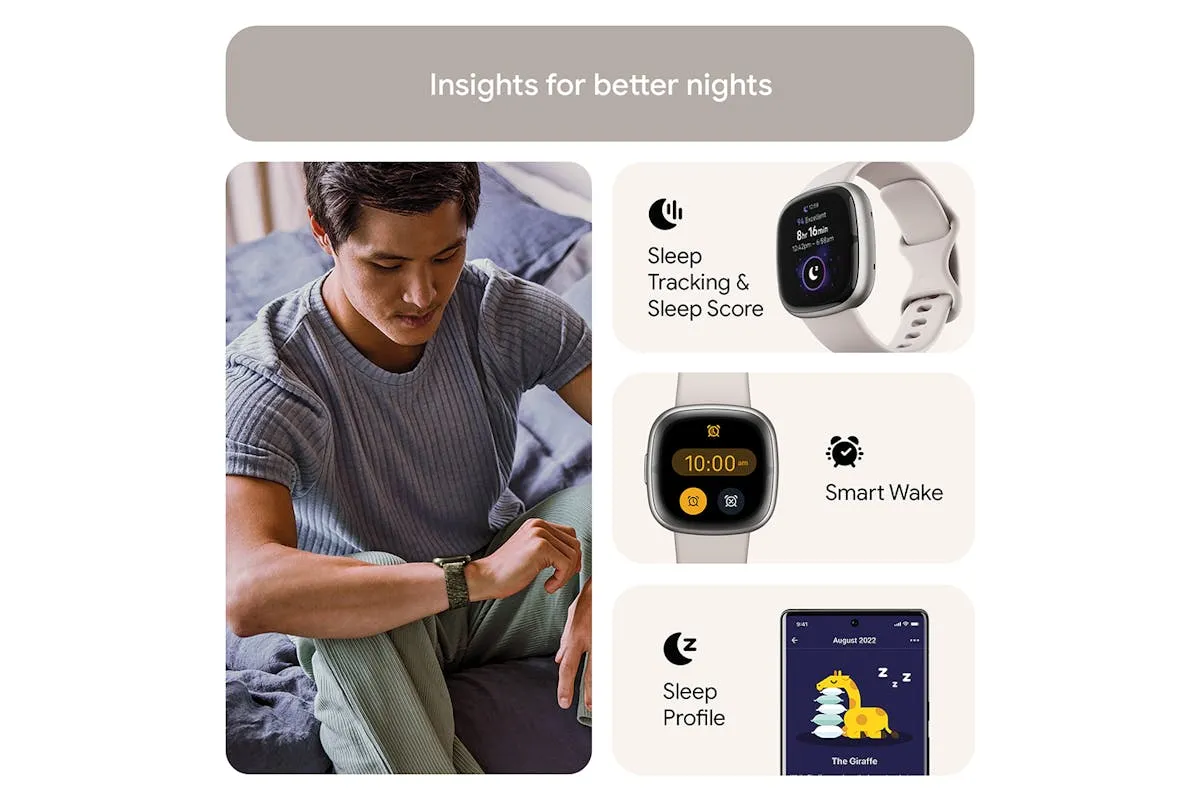 Fitbit Sense 2 Smartwatch | Lunar White & Platinum