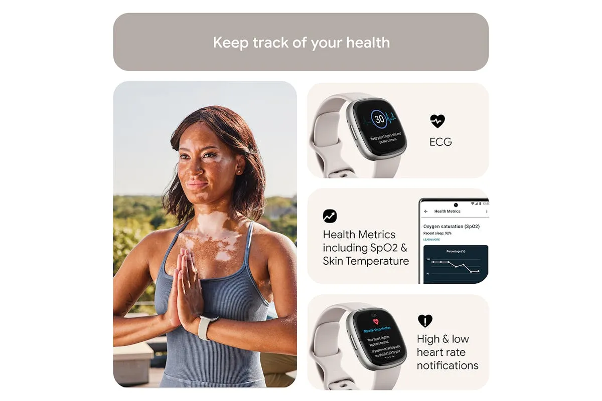 Fitbit Sense 2 Smartwatch | Lunar White & Platinum