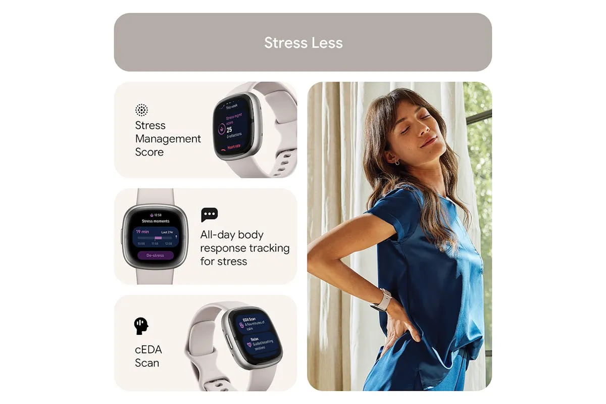 Fitbit Sense 2 Smartwatch | Lunar White & Platinum