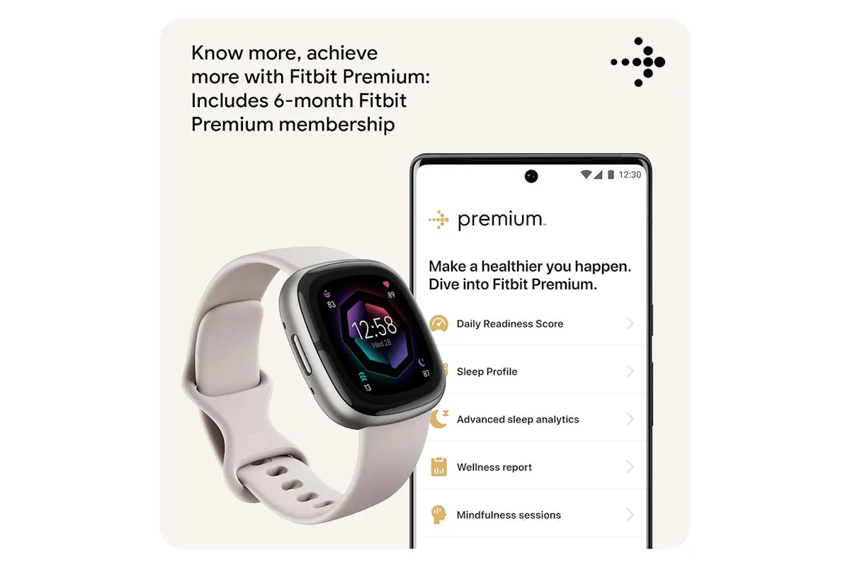 Fitbit Sense 2 Smartwatch | Lunar White & Platinum