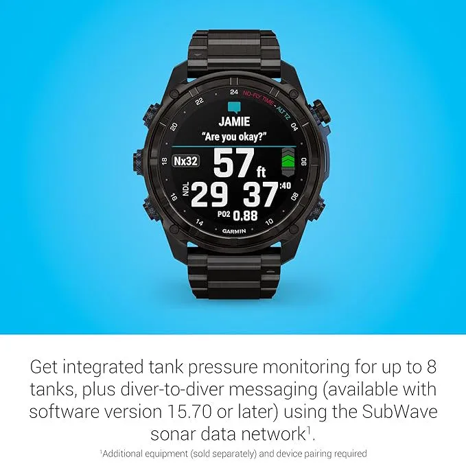 Garmin Unisex Black Descent Mk3i DLC 51mm Titanium Band Air Integration Dive Computer and Multisport GPS Smartwatch - 010-02752-13