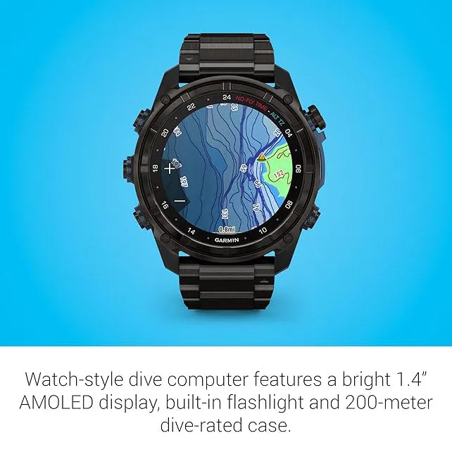 Garmin Unisex Black Descent Mk3i DLC 51mm Titanium Band Air Integration Dive Computer and Multisport GPS Smartwatch - 010-02752-13