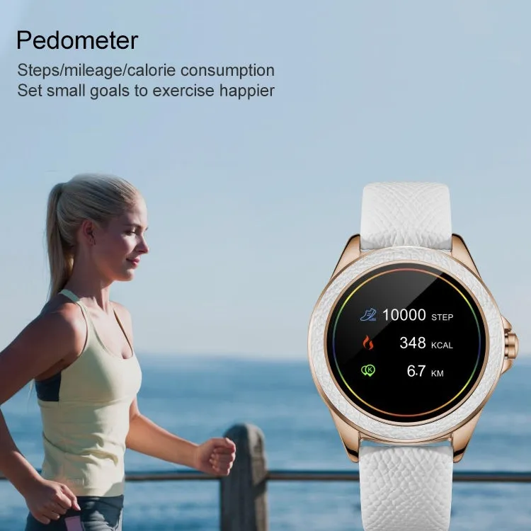 Glittery Leather Strap Smart Watch for Women with Heart Rate & Sleep Monitoring