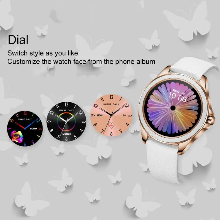 Glittery Leather Strap Smart Watch for Women with Heart Rate & Sleep Monitoring