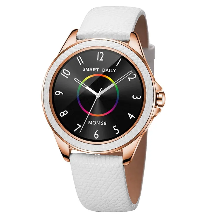 Glittery Leather Strap Smart Watch for Women with Heart Rate & Sleep Monitoring