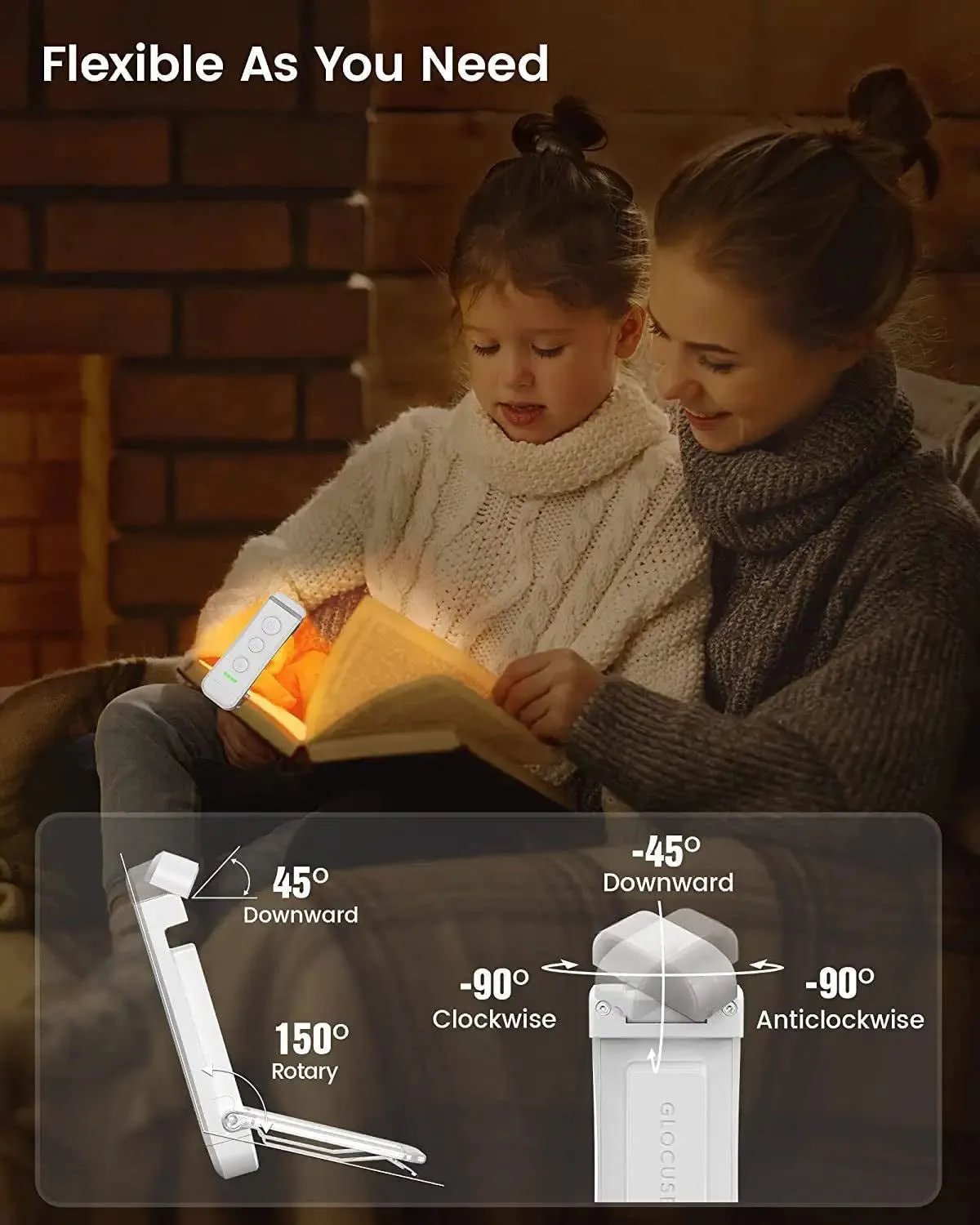 Glocusent USB Rechargeable Book Light for Reading in Bed, Portable Clip-On LED Reading Light, 3 Amber Colors & 5 Brightness Dimmable, Compact & Long Lasting, Perfect for Book Lovers, Kids…