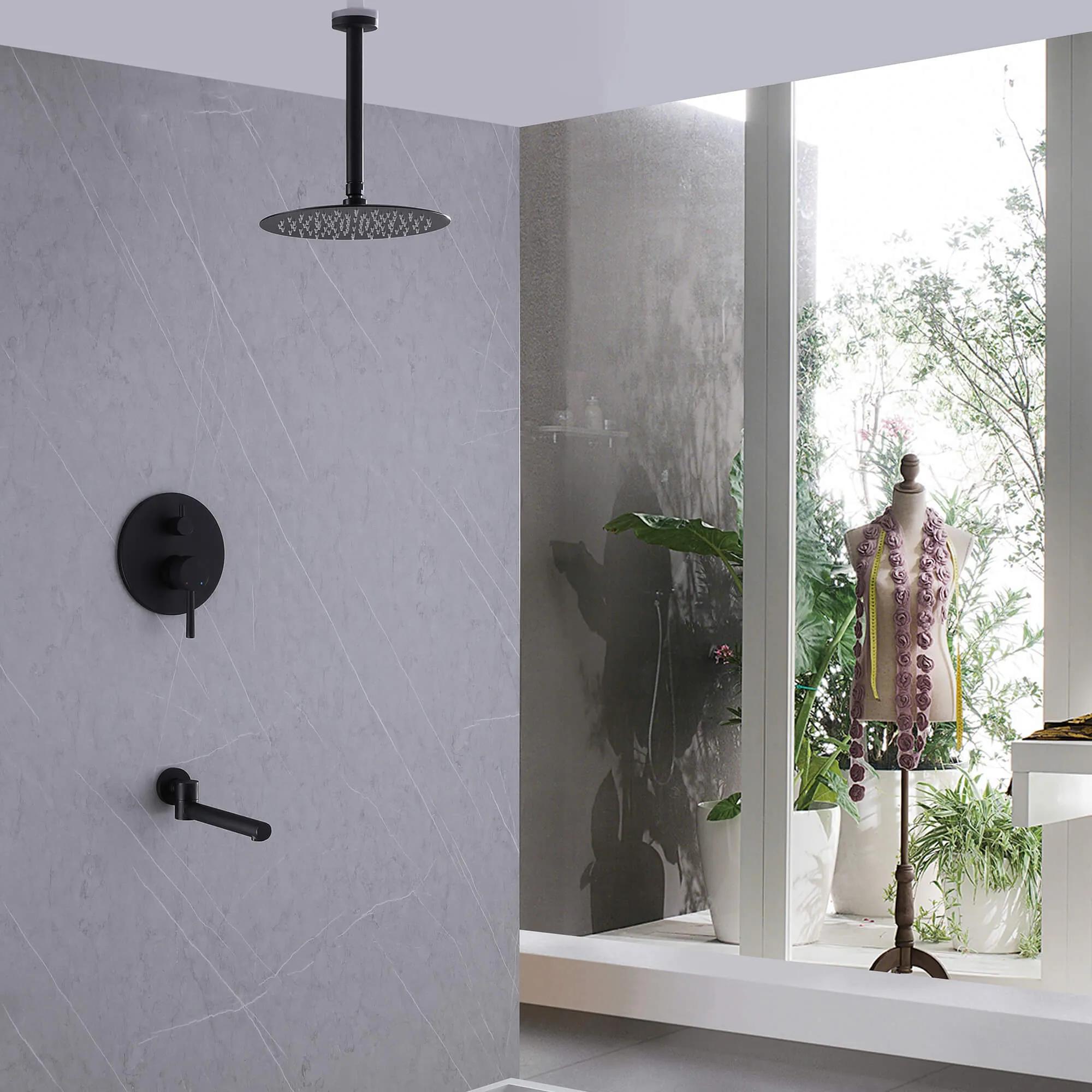 High-Pressure Bathtub Shower Faucet Set With Tub Spout 10 Inch Shower Head JK0054
