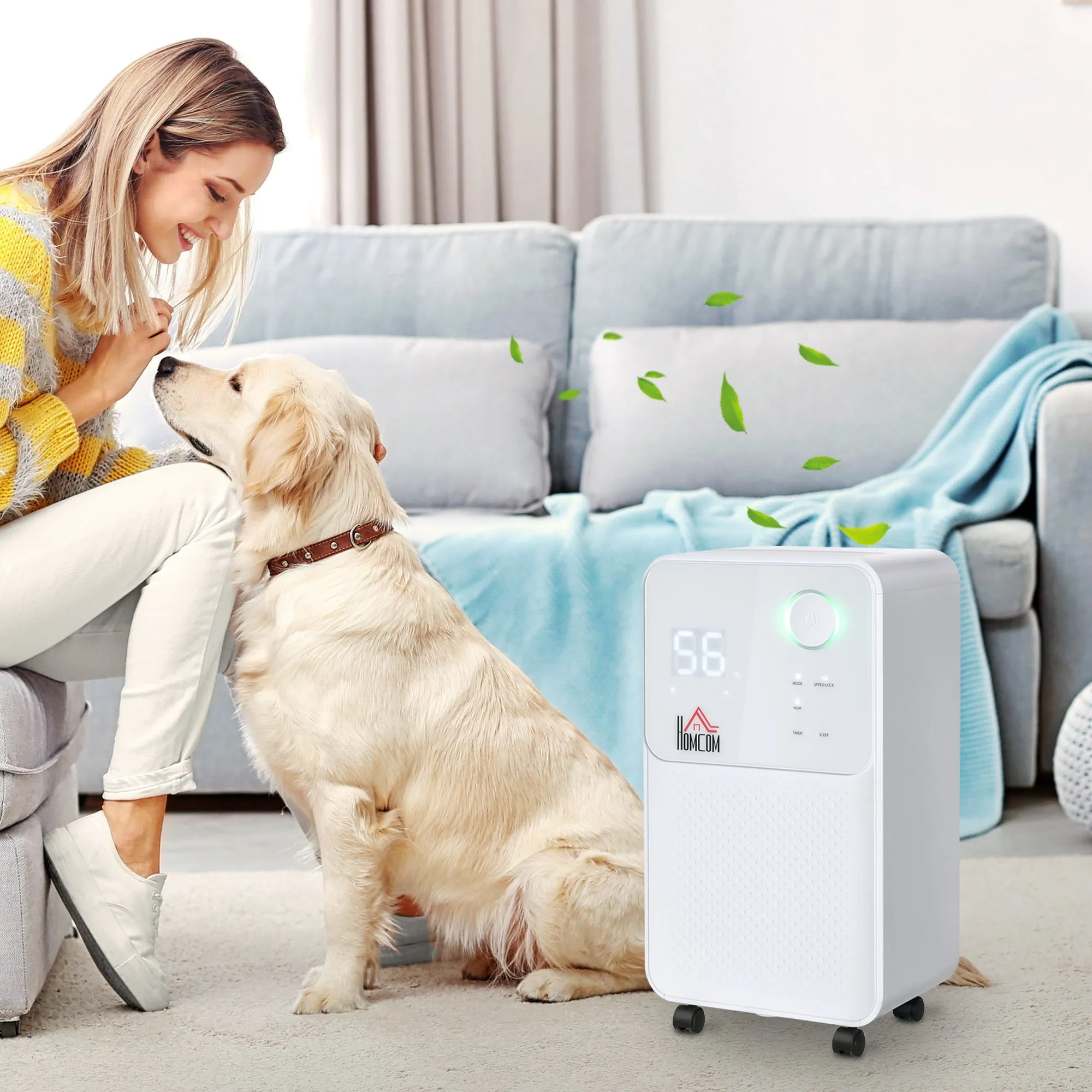 HOMCOM 12L/Day 2000ML Portable Quiet Dehumidifier for Home Laundry Room Bedroom Basement, Electric Moisture Air De-Humidifier with 4 Modes